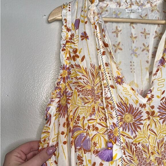 Poupette St. Barth Clara V Mini Dress White/Orange Rivera Medium Synch Waist - Picture 3 of 10